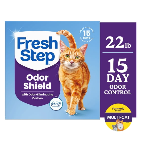 Fresh Step Odor Shield Multi-Cat Clumping Cat Litter, Febreze Freshness Scent, 22 lb Box