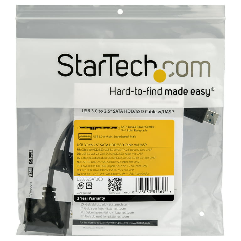 StarTech USB 3.0 to 2.5 inch Sata III Hard Drive Adapter Cable with Uasp, Black