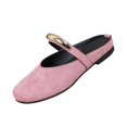 thumbnail image 2 of UDAUDU Womens Flats Mules Elegant Dressy Closed Toe Slip On Leather Shoes Adjustable Buckle Strap Mary Jane Casual Office Shoes Pink US 9, 2 of 9