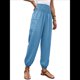 thumbnail image 3 of Pantalones de Trabajo Bohemios de Verano para Mujer, Informales, Plisados, Elásticos, de Cintura Alta, Anchos y con Bolsillos. Azul L, 3 of 9
