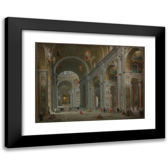 Giovanni Paolo Panini 14x11 Black Modern Framed Museum Art Print Titled - Interior of Saint Peter's, Rome (After 1754)