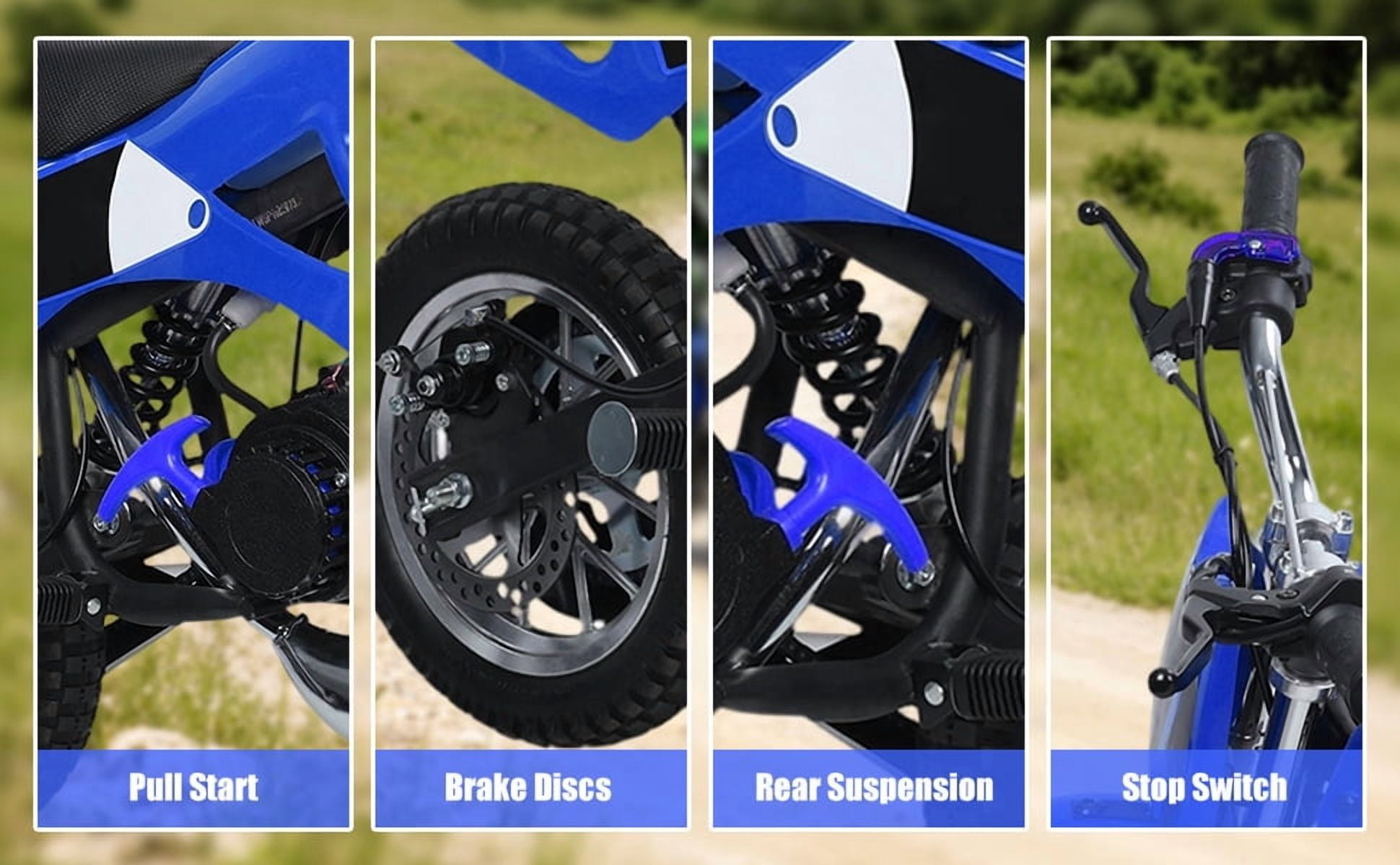 Korogimeeet Gas Powered Blue Mini Dirt Bike 49cc 2-Stroke, EPA Certified Engine, Plastic Fuel Tank Lightweight, 40KM/H Max Speed, 100kg Capacity, 41 x 22 x 28 Inch