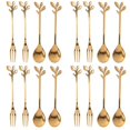 thumbnail image 1 of Vajilla Cuchara de café de hoja dorada Compatible con bizcocho, paquete de 16 (8 cucharas, 8 bizcochos compatibles), Cuchara pequeña de café expreso y aperitivo, 1 of 4