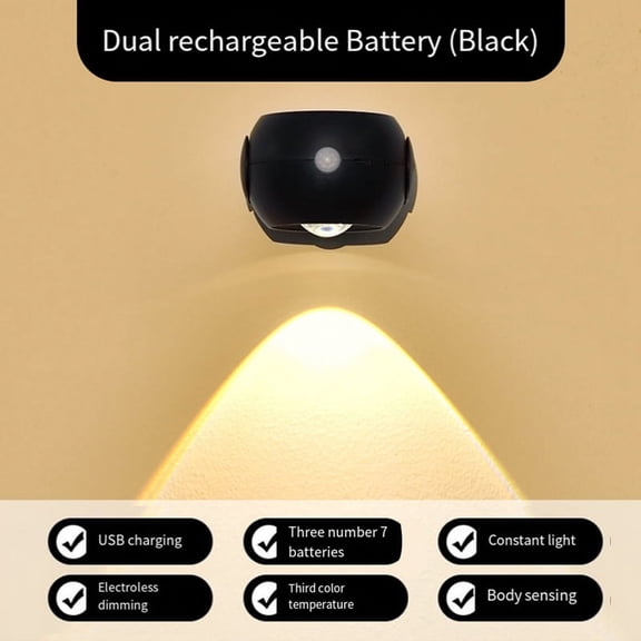LED Wall Sconce Motion Sensor, 3 Color Sunset Wall Lamp for Bedroom,Wall Light , Rechargeable Picture Lights Black