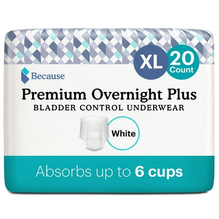 Because Premium Overnight Plus Incontinence Underwear - White  XL  80 Ct ( 4 pack of 20 pcs) 