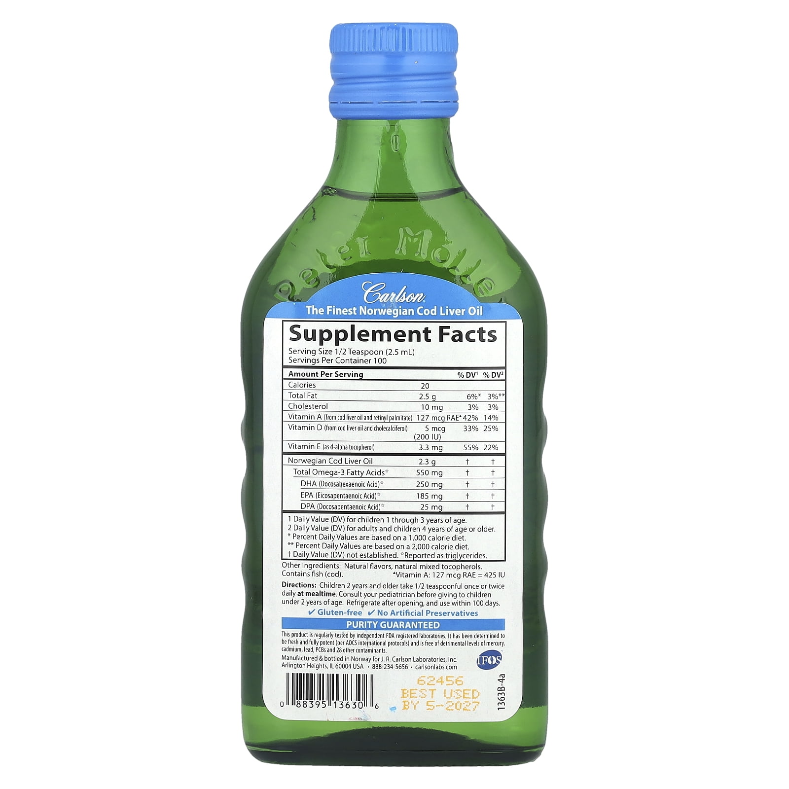 Carlson Laboratories Kids Cod Liver Oil Bubble Gum 8.4 fl oz (250 ml) Liquid