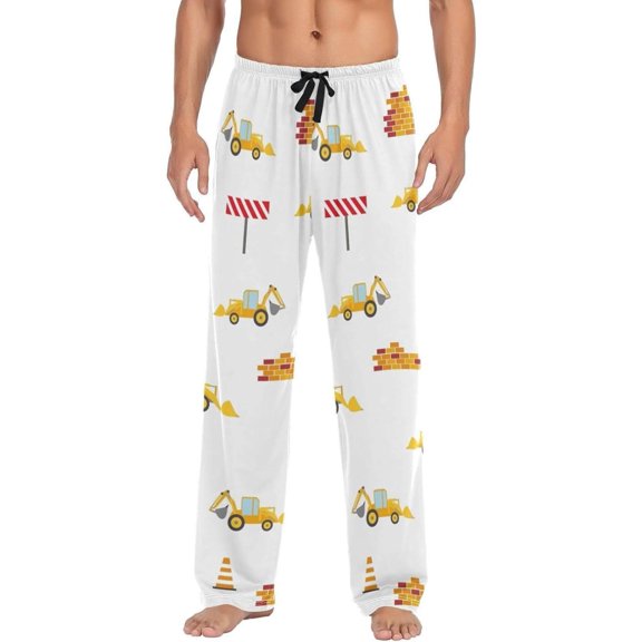 Cute Truck Excavator Ghost Pajama Pants, Men's Lounge Pants Light with Drawstring and Pockets, Christmas New Year Birthday Father's Day Gifts, Medium