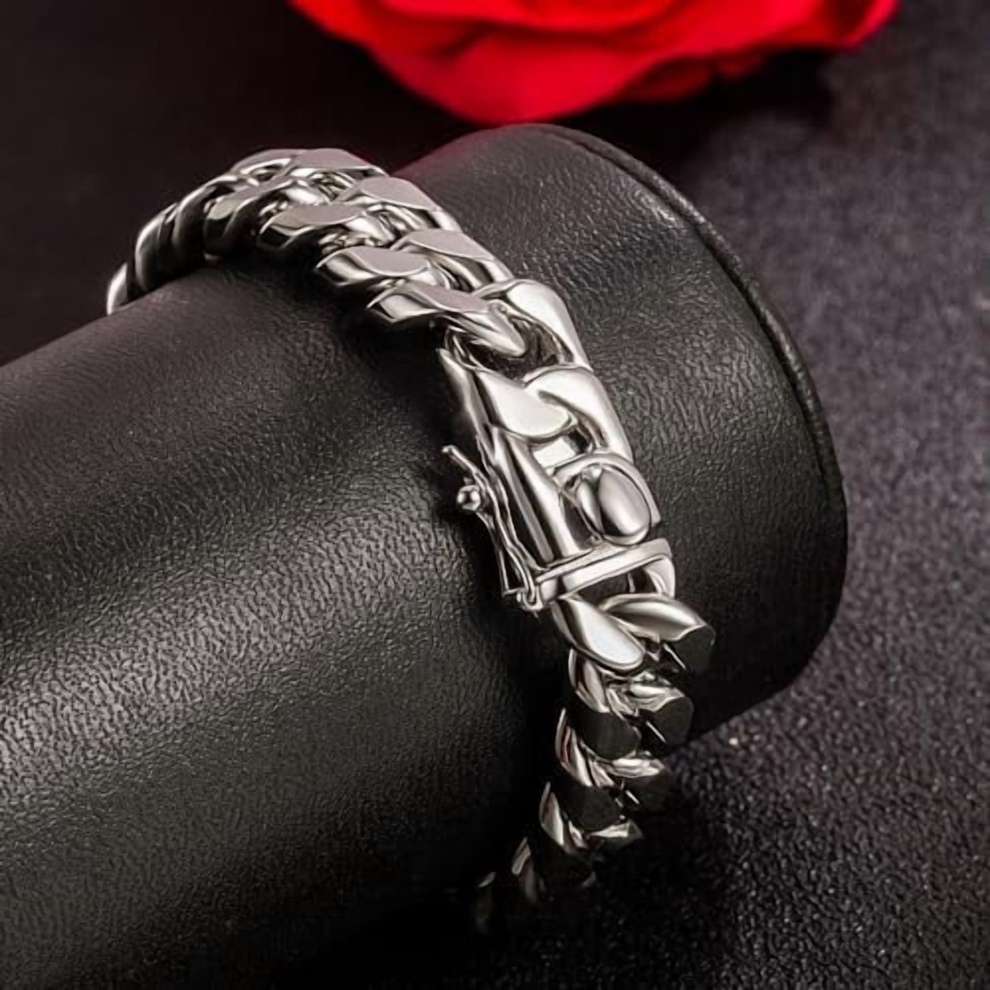 925 Sterling Silver Italian Solid 10-12-14mm Diamond-Cut Cuban Link Curb Chain Bracelet for Men, Jewelry Party Birthday Gift