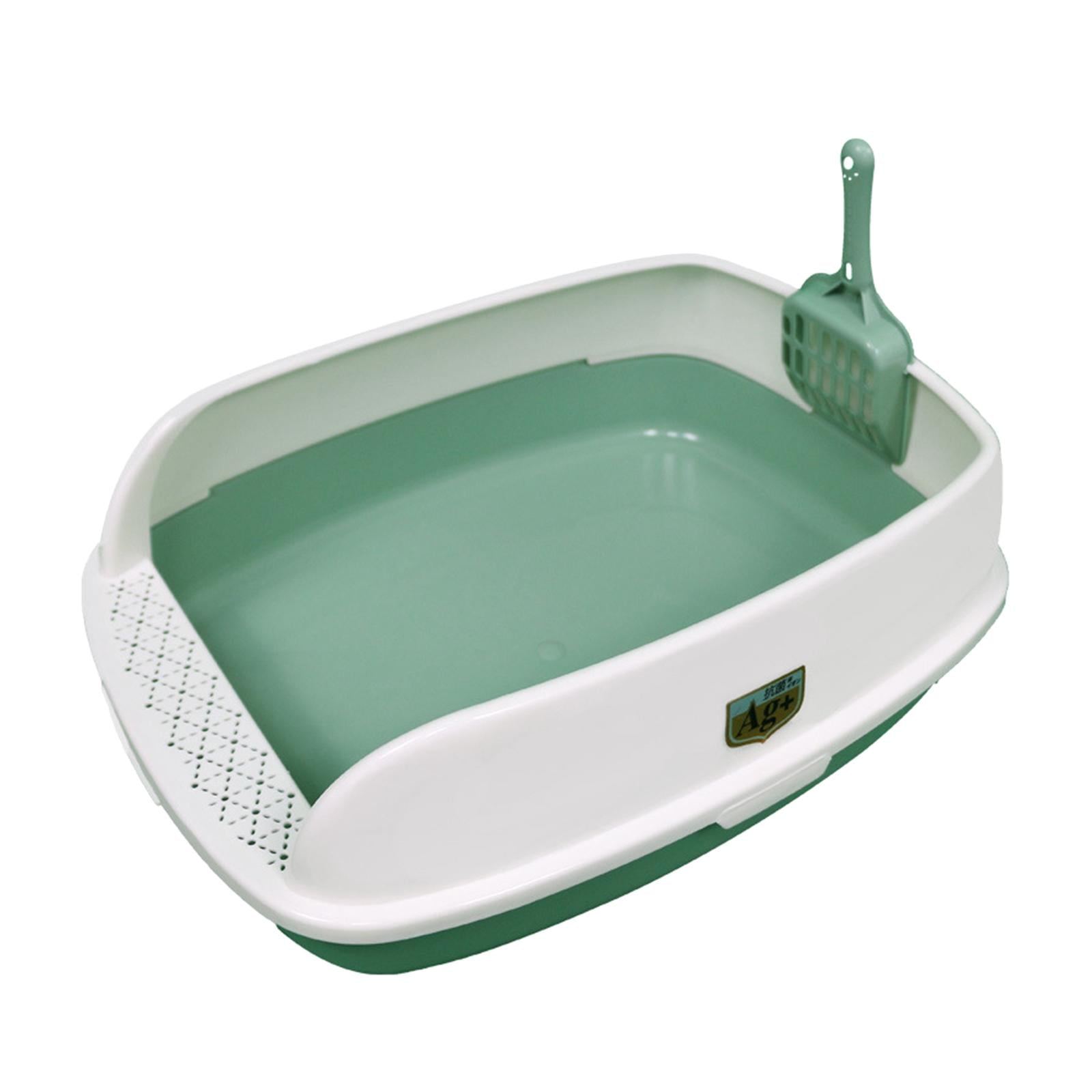 High Sided Cat Litter Box Semi Enclosed with Scoop Anti Splashing Cat Bedpan Green