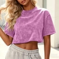 thumbnail image 3 of aohooy Womens Crop Tops Acid Wash Short Sleeve T-Shirts Oversized Casual Summer Slouchy Trendy Comfy Going Out Top Vintage Tees Purple,M, 3 of 6