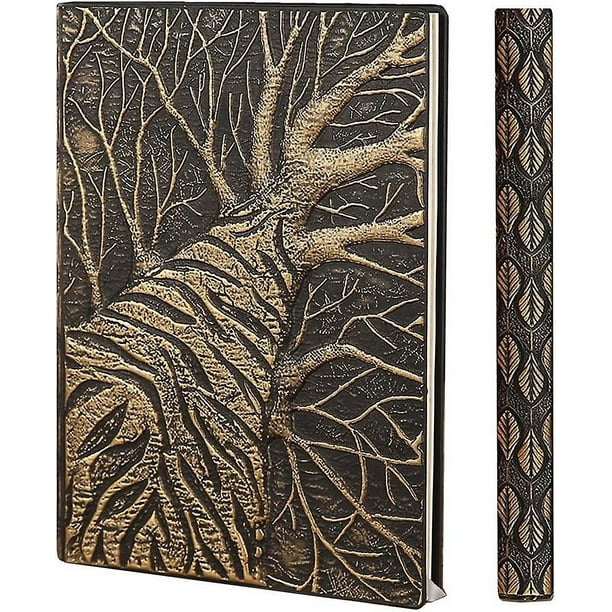 Cuaderno De Tapa Dura A5 Forrado, Cuaderno De Diario De Cuero Vintage, Diario De Escritura Hecho A Mano En Relieve, Cuaderno De Páginas Marrón Y Marfil, Regalo De Cumpleaños De Navidad Para