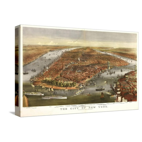 Art.com 1870 NYC Map Stretched Canvas Print Wall Art by N. Harbick, 18" x 12"