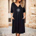 thumbnail image 4 of Gibobby Vestido Causal para Mujer de Verano Primavera Y Otoño Casual Suelto Manga Larga Bolsillo Con Capucha Estampado De Diente De León Vestido Casual Vestido(Negro,CH), 4 of 5