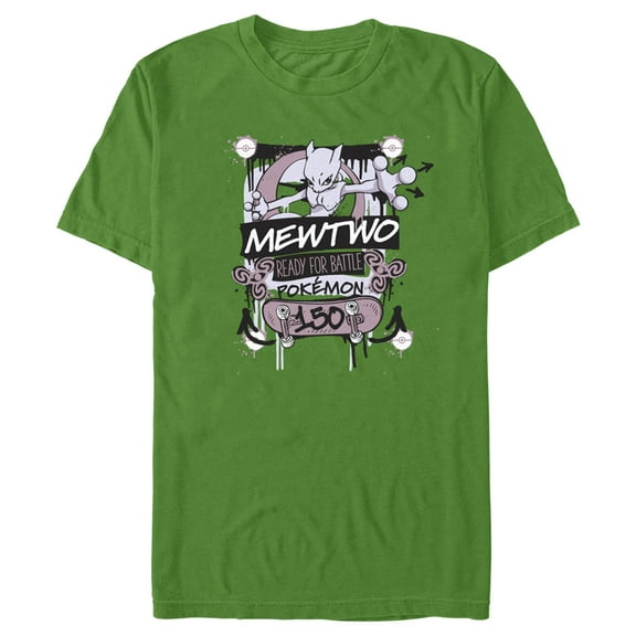Men's Pokemon Mewtwo Ready for Battle Graphic Tee Kelly Green 3X Large