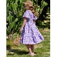 thumbnail image 5 of Arshiner Girls Summer Dress Easter Purple Floral Tropical Smocked Tiered Dresses with Pockets for 10-11Y, 5 of 7