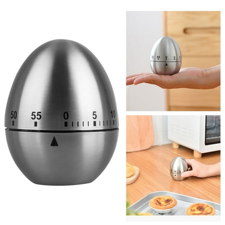 Digital Egg Shaped Timer - TSV Manual Kitchen Timer, Durable Metal Egg Shaped Mechanical Rotating Alarm with 60 Minutes for Cooking (Silver)