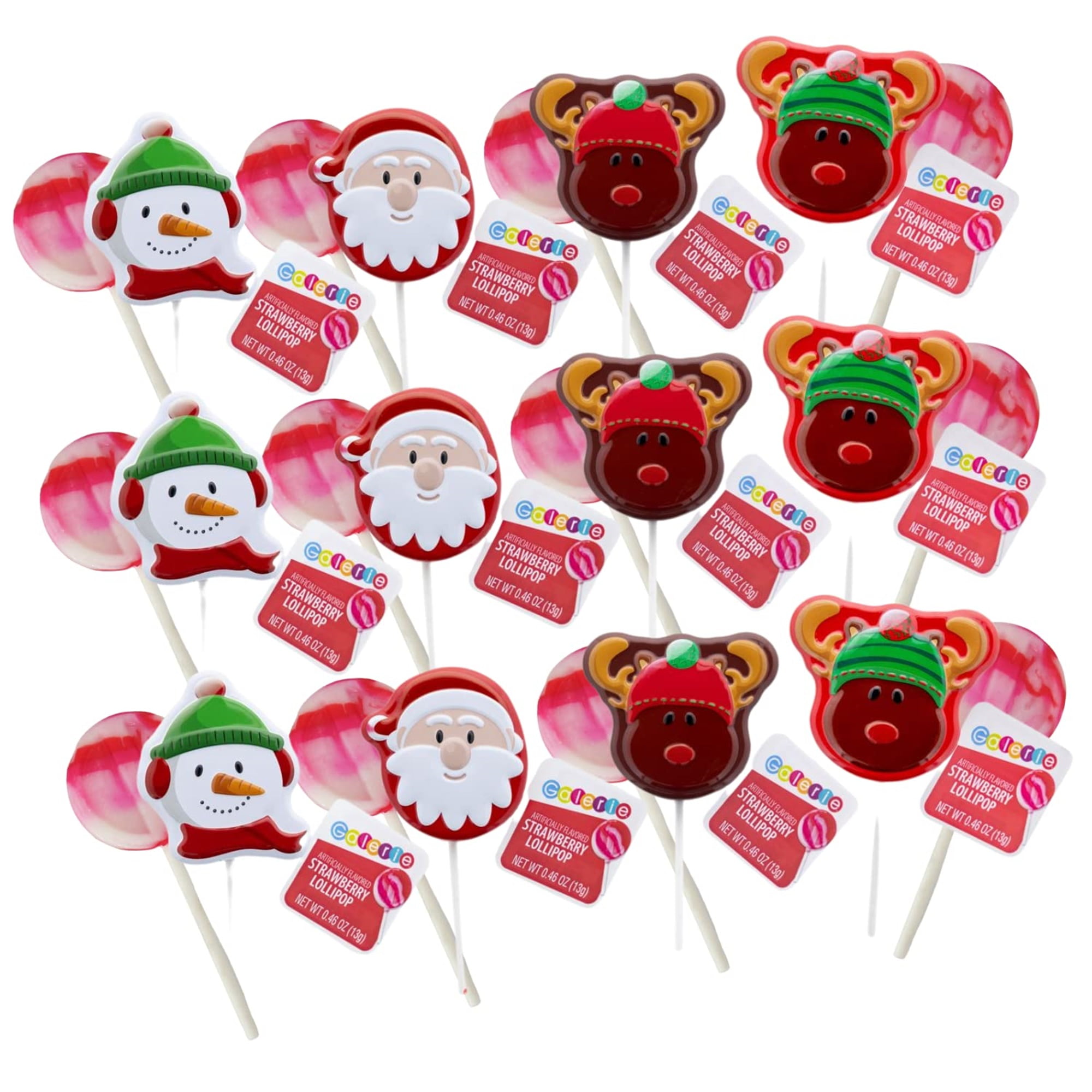 Christmas Candy Party Favor Lollipops in Santa, Reindeer, and Snowman