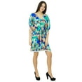 thumbnail image 2 of Bimba Womens Short Printed Caftan With Pom-Pom Beach Cover Up Designer Drawstring Kaftan, 2 of 9