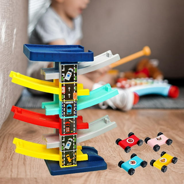 Car Ramp Racer Toy Vehicle Set Easy to Assemble Bright Color, Montessori Toy seven layers track