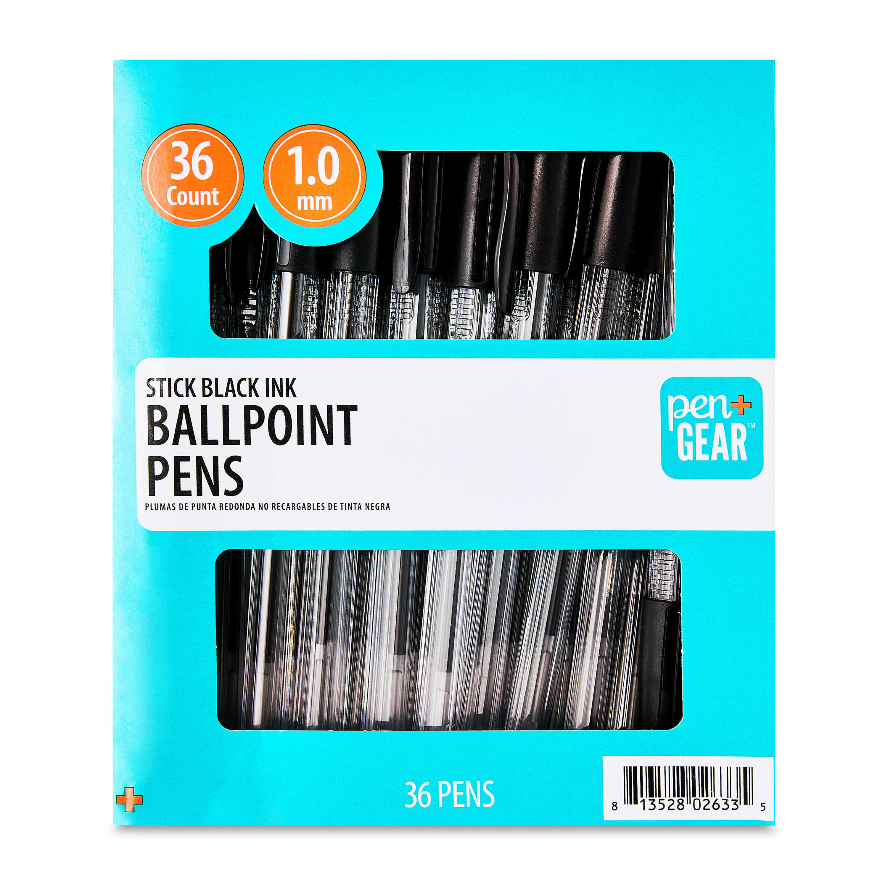 Pen+Gear Ballpoint Stick Pens, 1.0 mm, Black, 36 Count