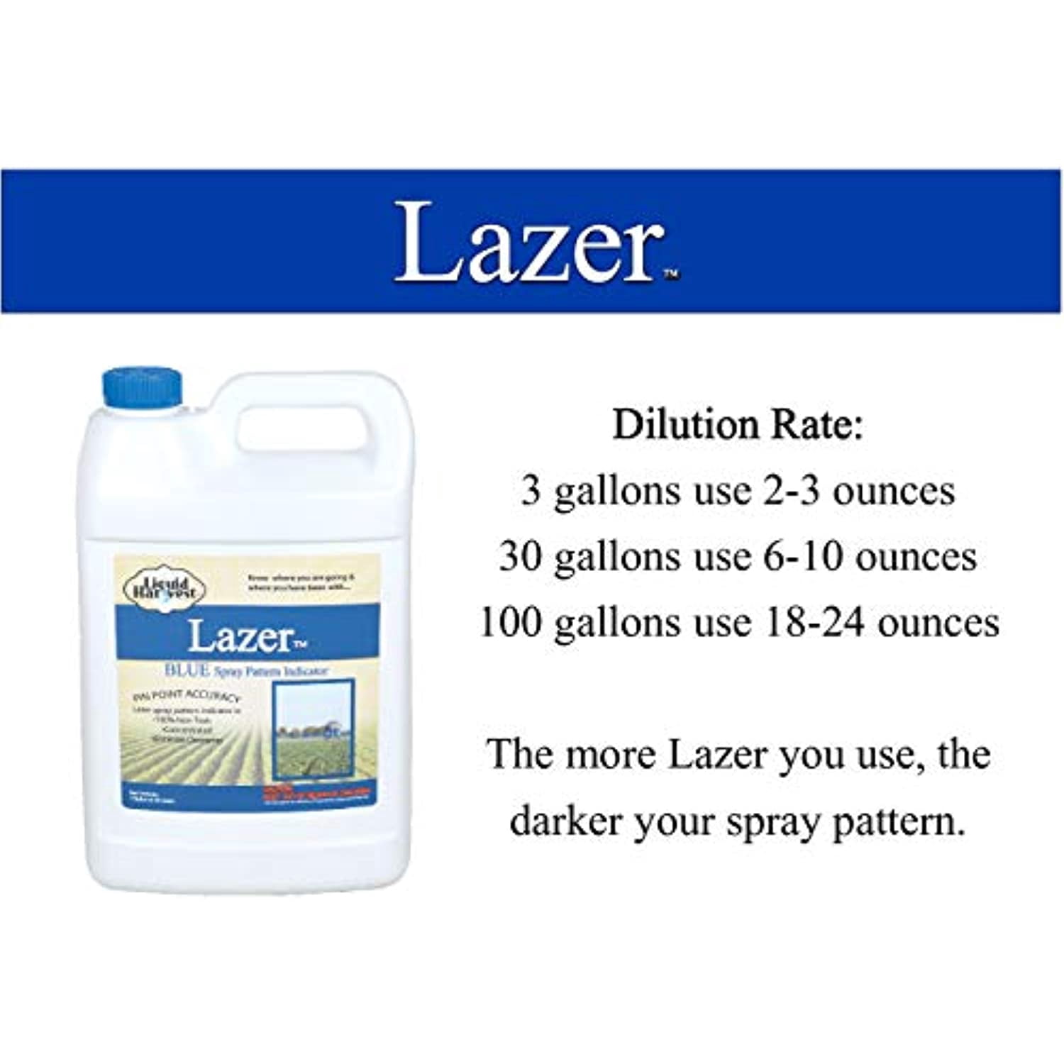Liquid Harvest Lazer Blue Concentrated Spray Pattern Indicator - 1 Gallon (128 Ounces) - Perfect Weed Spray Dye, Herbicide Dye, Fertilizer Marking Dye, Turf Mark and Blue Herbicide Marker