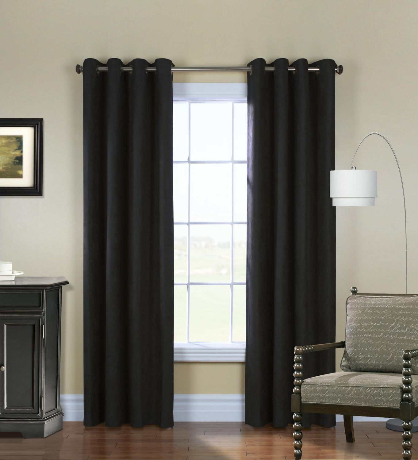 Loft Living Nova Woven Faux Suede Grommet Single Curtain Panel Room Darkening 54" x 95" in Dark Grey