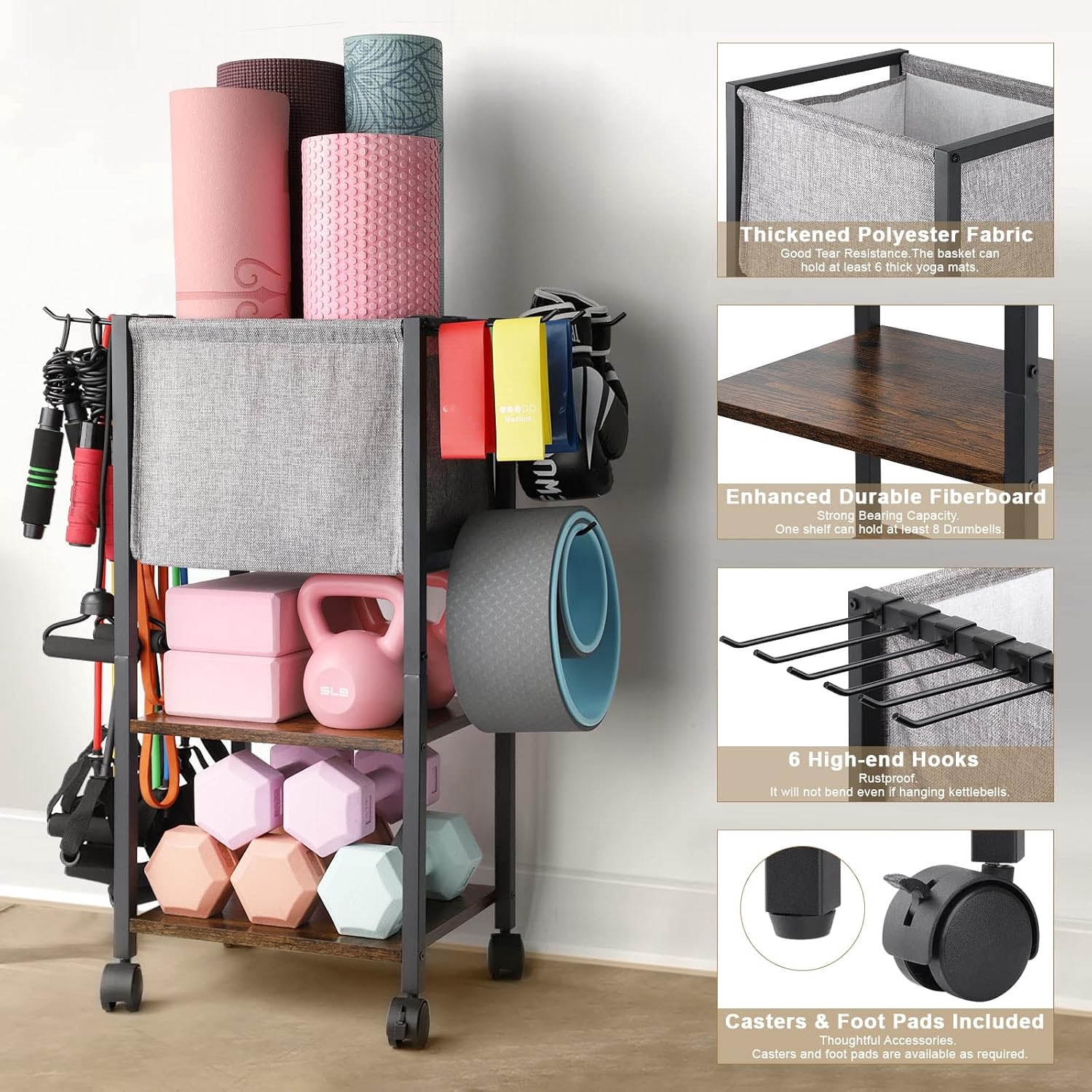 Yoga Mat Storage Rack Home Gym Equipment Organizer for Dumbbell, Kettlebell and More Accessories