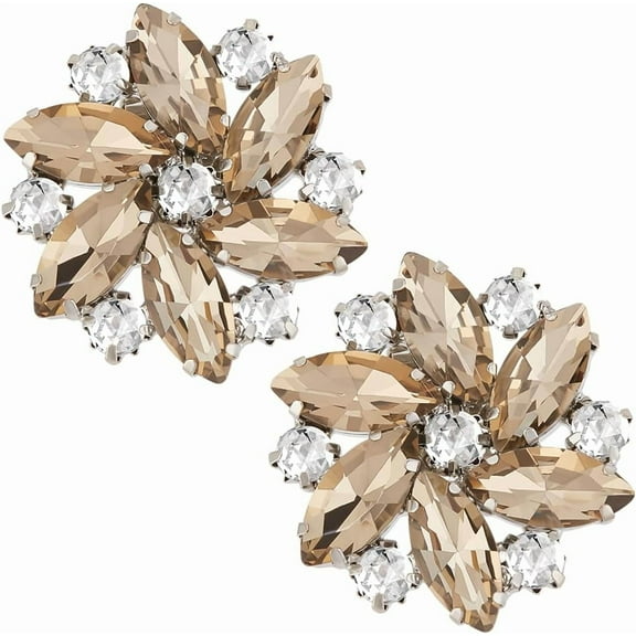 2 Pcs Dark Yellow Rhinestone Metal Shoe Clips 1.3x1.3Inch Elegant Flower Shoe Buckle Women's Shiny Shoe Clips for Party Decoration Wedding DIY Craft Accessories