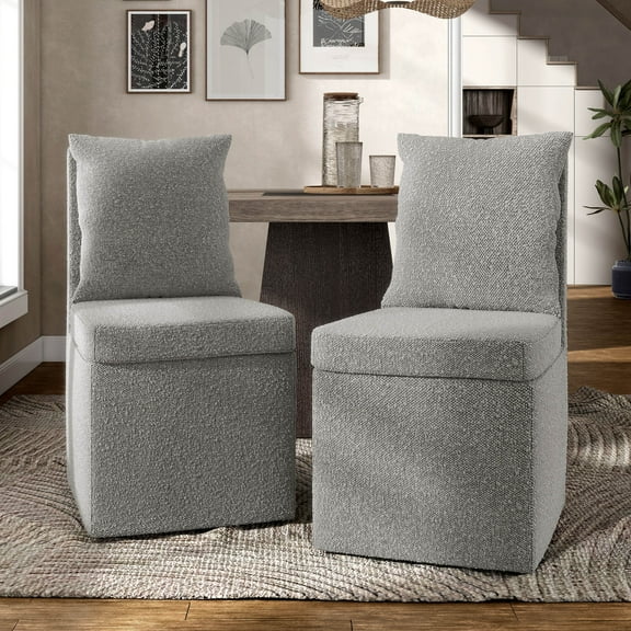 Furniture of America Jaine Modern Boucle Chenille Pillow Back Dining Side Chair with Casters, Light Gray
