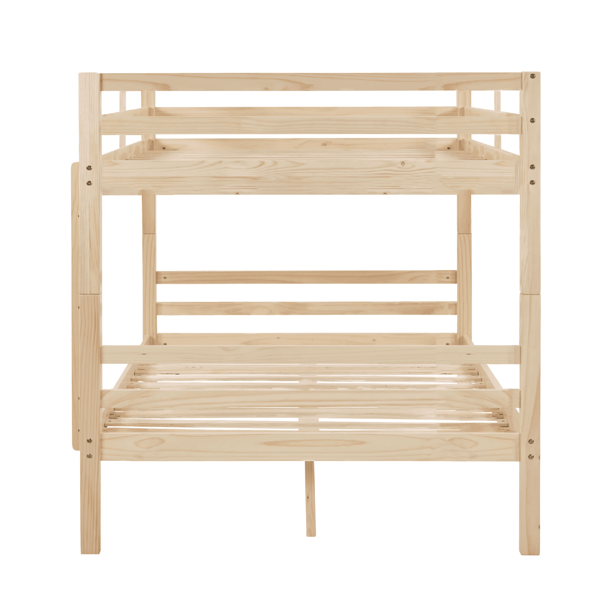 MAYEERTY Full over Full Bunk Bed with Thick Posts, Wooden Bed Frame with High Guardrail and Ladder for Teens, No Box Spring Needed, Natural
