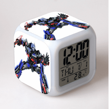 3＂LED Alarm Clock Cartoon Transformers Pattern Desk Table Glowing Electronic Colorful Digital Clock for Girl Boy Kids Children Bedroom Toy Birthday Present Gift