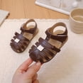 thumbnail image 2 of KPOPLK Toddler Girl Sandals Wide Toe Box Mary Jane Dress Shoes for Party School Uniform Summer Flower Girls Shoes Size 5.5,Brown, 2 of 6