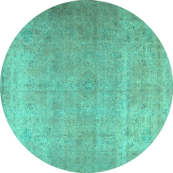Ahgly Company Machine Washable Indoor Round Persian Turquoise Blue Traditional Area Rugs, 4' Round
