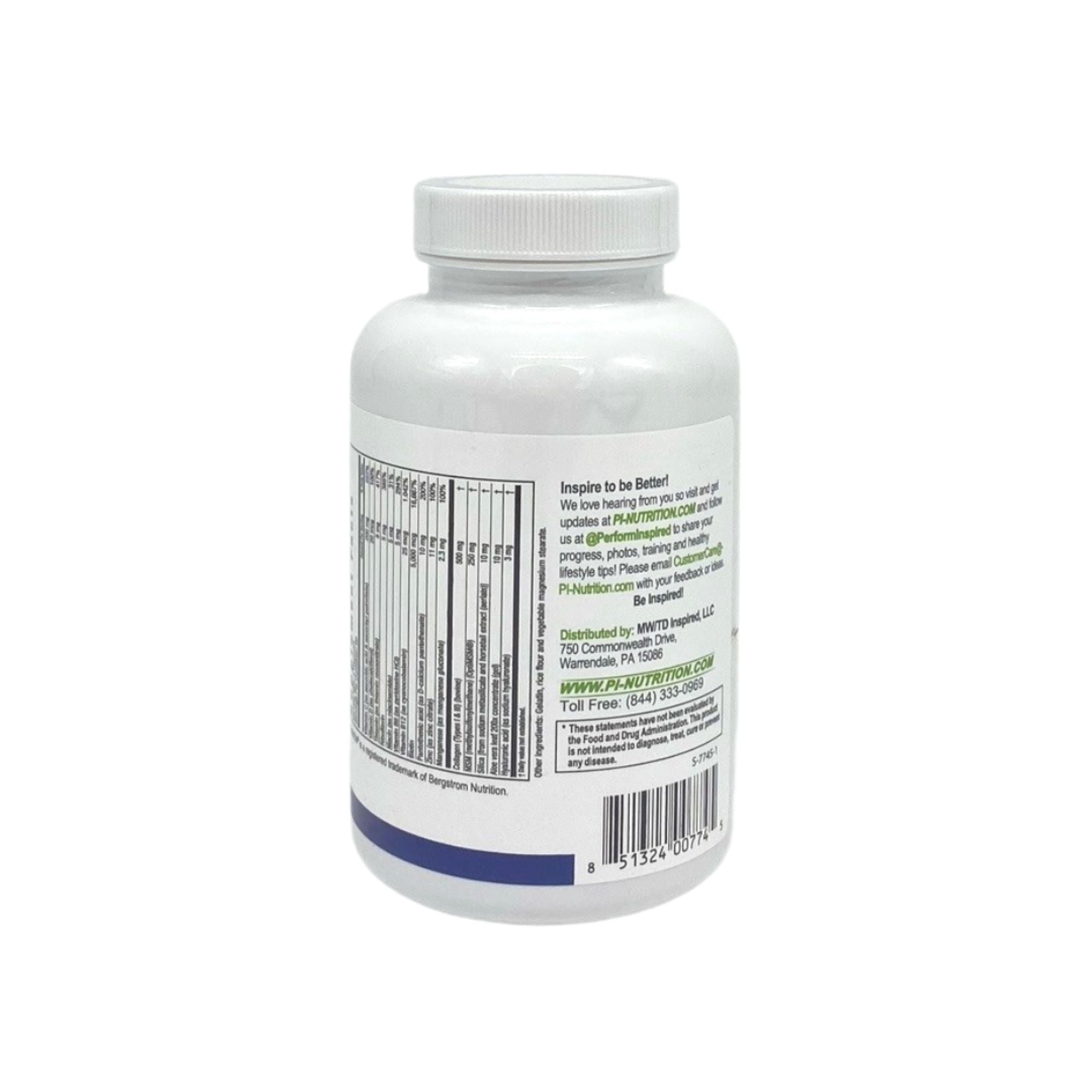 Performance Inspired Nutrition - Collagen Beauty Capsules - 5000mcg of Biotin - 200x Aloe Vera Concentrate - 120 Count