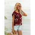 thumbnail image 3 of CALIPESSA Womens Summer Floral Print Short Sleeve Round Neck Tunic Tops Loose Fit Casual T-Shirt, 3 of 5