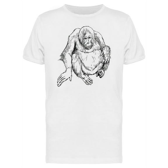 Smartprints Mens Graphic Tee - Sketch Of Sitting Orangutan - Regular Fit 100% Cotton