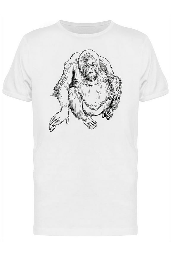Mens Graphic Tee - Sketch Of Sitting Orangutan - Regular Fit 100% Cotton