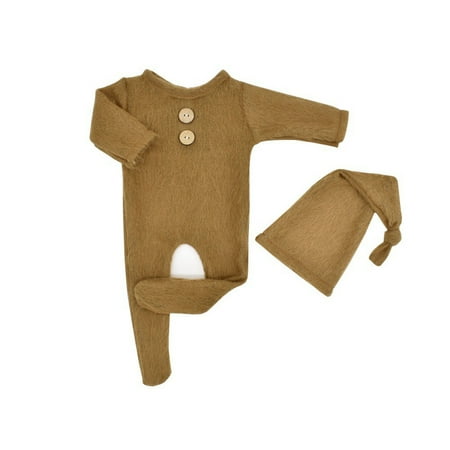 

LBECLEY Hats for Babies Knot Photography Baby Knitted Prop Romper Footed Hat Button Overalls Set Baby Care Knot Hat for Baby Essentials Baby Gifts Khaki One Size