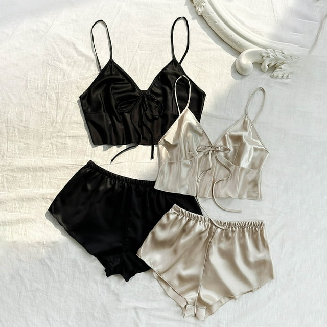 Ensembles de Pyjama pour Femmes 2 Pcs, Ensemble de Pyjama 2 Pcs Bretelles Solides Dentelle