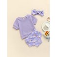 thumbnail image 3 of TSEXIEFOOFU Newborn Girl Short Pants Outfits, Short Sleeve Solid Color Tops+ Elastic Waist Rabbit Printed Shorts + Cute Headband Set, 3 of 8