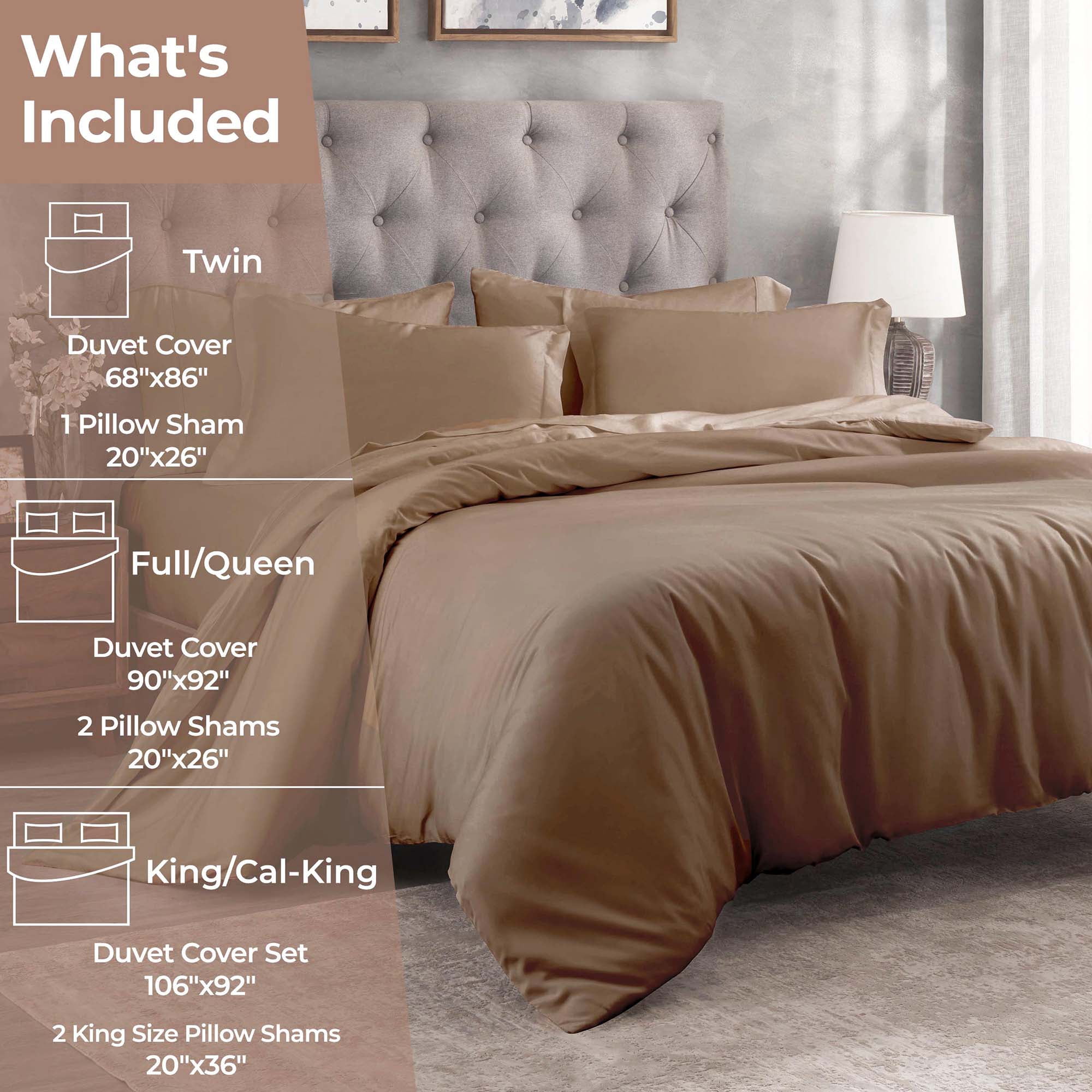 Superior Egyptian Cotton 300 Thread Count Duvet Cover Set, Twin, Taupe