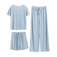 thumbnail image 2 of GZWYHT Lounge Sets for Women Womens Pajama Sets Pajamas Set The Round Neck Three Suit Loose Fashion Leisure Home Wear Loungewear Sets Woman Comfy Sets for Women Clothing Blue 3XL, 2 of 4
