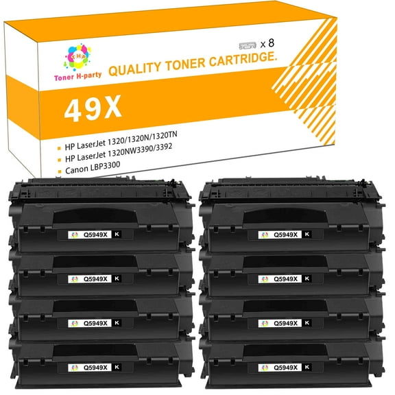 Toner H-Party 8-Pack Compatible Toner Cartridge for HP 49X Q5949X Work with 1160 1320 1320n 3390 3392 P2015n P2014 M2727nf MFP Printer Ink (Black)