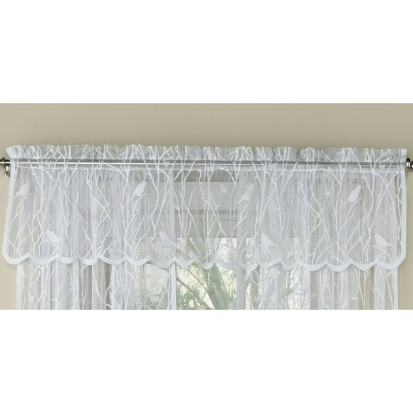Sweet Home Collection Kitchen Window Tier, Swag, or Valance Curtain Treatment in Stylish and Unique Patterns and Designs for All Home Décor, Songbird White