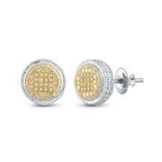 Saris and Things Sterling Silver Mens Round Yellow Color Enhanced Diamond Disk Circle Earrings 1/10 Cttw