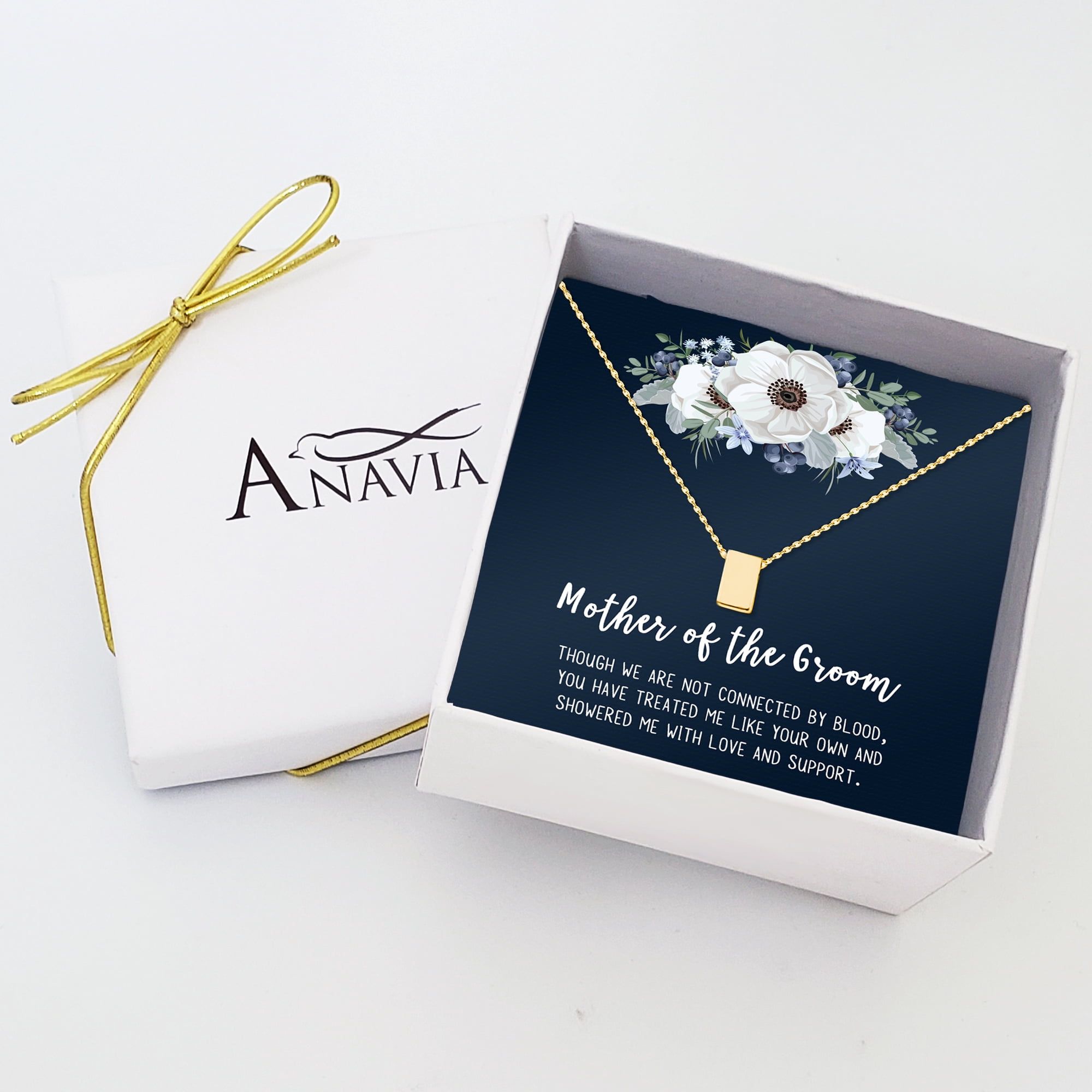 Gift for Mother of the Groom, Mother's Day Gift for Mother in Law, Gift for Her, Gold Cube Mother's Day Gift, Jewelry for Mom, Card Necklace Jewelry for Mom [Gold, No-Personalized Card]