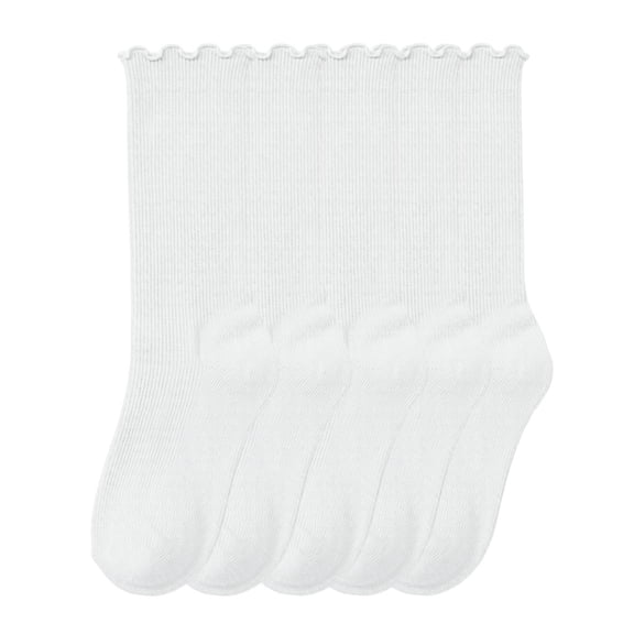 dazeni 6-Pack Girls' Ruffle Socks School Uniform Dress Socks Soft Athletic Mid-Calf Socks Solid Color White 6-14Years