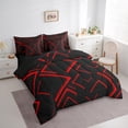 thumbnail image 3 of Manfei Modern Abstract Lines Bedding Comforter Set 7pcs, Red Black Queen Bedding Sets, Geometry Aesthetic Queen Sheet Sets, Breathable Room Decor, 3 of 7