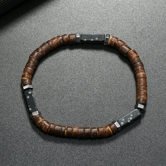 Nvzi Pulsera de cuentas de cáscara de coco hecha a mano para apilar, pulsera ajustable tejida trenzada hecha a mano -Q
