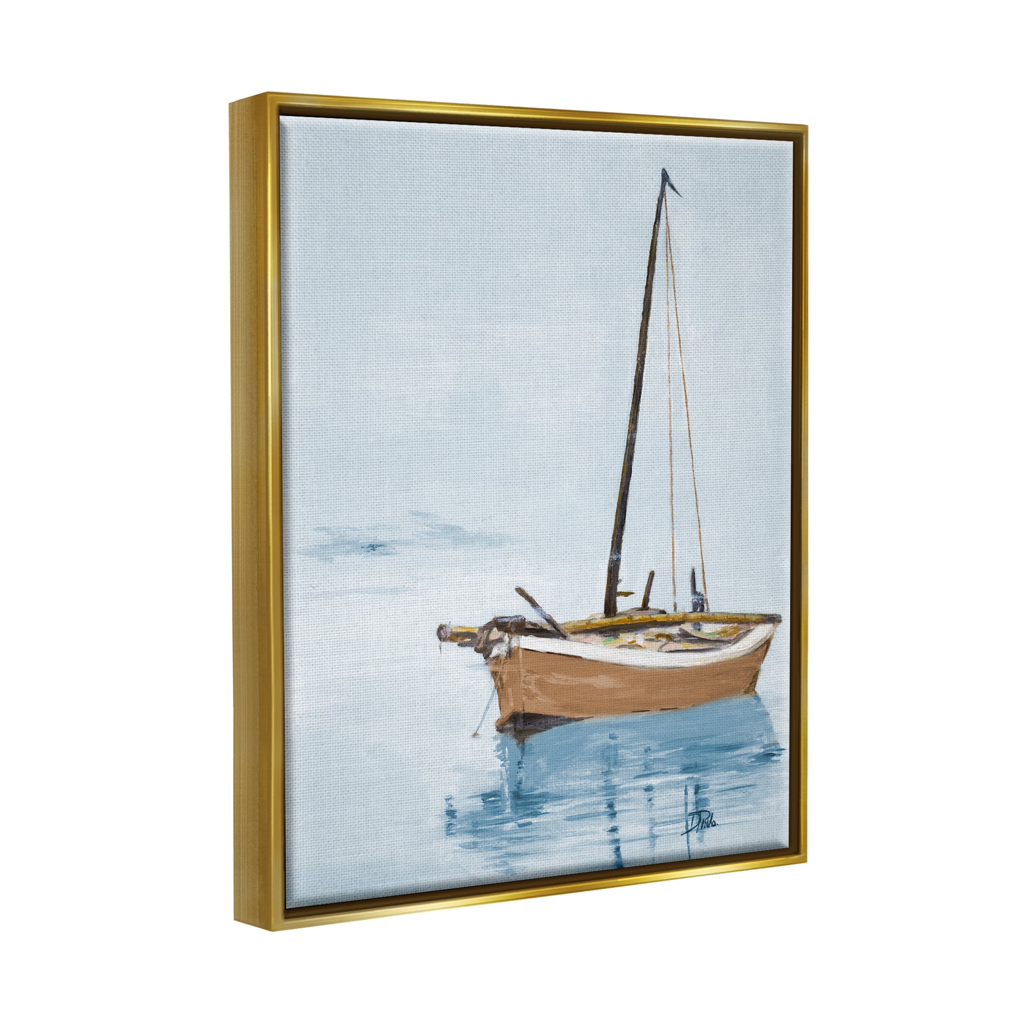 Stupell Industries Sailboat & Water Ripples Transportation Painting Gold Floater Framed Art Print Wall Art, 25 x 31